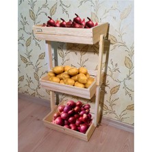Feyza Design 3 Katlı Ahşap Çok Amaçlı Patates ve Soğan Kasası, Mutfak Rafı, 75CM