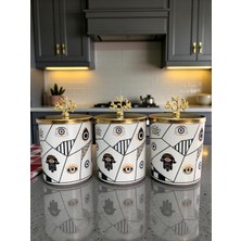 Feyza Design 3’lü Silindir Baharatlık Seti, Metal, Kahve Köşesi, Hamse Desenli, 750 ml