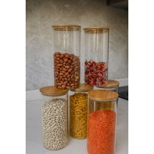 Feyza Design 6'lı 1300 ml Vakumlu Bambu Kapaklı Kavanoz Seti, Bakliyat Saklama Hediye