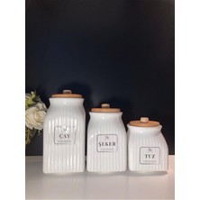 Feyza Design 3'lü Porselen Saklama Kavanoz Takımı, Bakliyat ve Baharat Düzeni