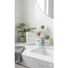 Feyza Design Bambu Kapaklı Etiketli Banyo Tezgah Üstü Düzenleme Seti