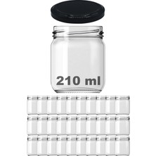 Feyza Design 210 ml Siyah Metal Kapaklı Cam Kavanoz Seti, 30 Adet, Şeffaf Tasarım