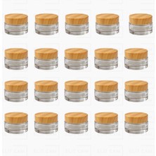 Feyza Design 20 Adet Şeffaf Krem Kavanozları Ahşap Desenli Kapaklı ve Iç Contalı