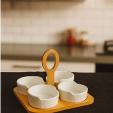Feyza Design Dörtli Bambu Standlı Recellik Sosluk Sunum Seti, Şık ve Kullanışlı Ürün