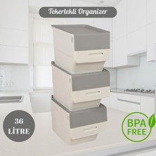 Feyza Design Pratik Tekerlekli Saklama Kutusu Seti, Beyaz-Gri, 3X12L, Çok Amaçlı Kullanım