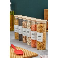 Feyza Design 6'lı 1000 ml Cam Kavanoz Seti Ahşap Kapaklı Vakumlu Bakliyat Saklama
