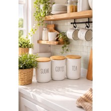 Feyza Design Şık ve Doğal 3'lü Bambu Kapaklı Mutfak Kavanoz Seti