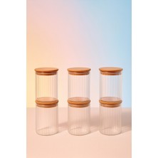 Feyza Design 6'lı Çizgili Cam Kahvaltılık Seti, Vakum Kapaklı, Hava Geçirmez, 850 ml