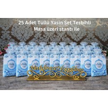 Shr 25 Adet Mavi Tüllü Tesbihli Yasin Mevlüt Seti – Masa Üzeri Hoşgeldiniz Stantlı Hediyelik