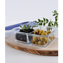 Feyza Design Bölmeli Cam Saklama Kabı, Mavi, 2'li Set, Pratik ve Şık Tasarım