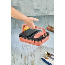 Feyza Design Lüx Paslanmaz Çelik 3 Bölmeli Pembe Yemek Kabı ve Termosu Seti