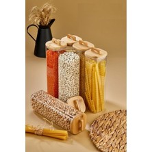 Feyza Design Borosilikat Kare Cam Kavanoz Seti, Bambu Vakumlu Kapaklı, 3'lü Paket