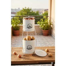 Feyza Design Iki Katlı Metal Patates ve Soğan Saklama Kabı, Şık ve Pratik Beyaz