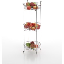 Feyza Design 3 Katlı Çok Amaçlı Metal Sebzelik, Yuvarlak, Krom, Pratik ve Şık