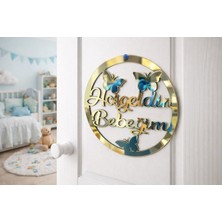 Yeni Doğan Bebek Mevlüt Kapı Süsü | Hoşgeldin Bebeğim Gold Pleksi 25X25 cm