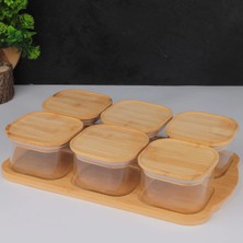 Feyza Design 6'lı Vakumlu Bambu Kapaklı Cam Kahvaltılık Seti