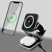 Magsafe Uyumlu 3in1 Kablosuz Şarj Cihazı iPhone Uyumlu Watch Uyumlu Masaüstü Portatif Katlanabilir T