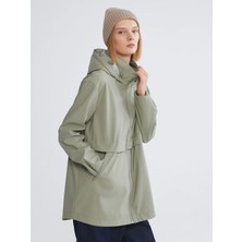 LC Waikiki Xsıde Haki Kapüşonlu Oversize Kadın Yağmurluk
