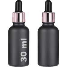 30 ml Mat Siyah Cam Damlalıklı Serum Şişesi 30 cc Renkli Metal Kapaklı Dropper Cam Şişe 2 Adet (Rose
