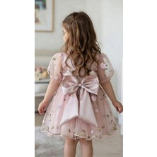 Bes Trend Kız Çocuk Bayramlık Elbise ( Yazlık )Pamuklu 3D Boyutlu Gül Detaylı Tüllü Astarlı Party Abiye