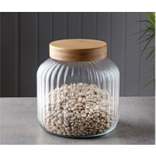 Feyza Design Bambu Kapaklı Cam Çizgili Büyük Kavanoz 3000ML, Şık ve Kullanışlı Tasarım