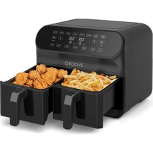 Groove Max Xxl 1800W (4lt+4lt) 8lt Çift Hazneli Airfryer Air Fryer Yağsız Sıcak Hava Fritözü Siyah