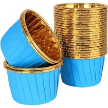 Trend Hediye Sepeti 25'li Mavi Gold Muffin Kek Kalıbı, Kek Kapsülü Cupcake Kalıbı, Airfryer Uyumlu