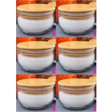 Feyza Design 6'lı Bambu Kapaklı Cam Erzak Kavanozu Seti 380 ml
