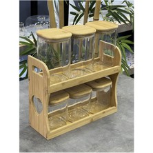 Feyza Design Malib Bambu Borosilikat Cam 6'lı Baharatlık Seti, Şık ve Kullanışlı Tasarım