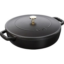 Staub 405114730 Chistera Kapaklı Sığ Döküm Tencere, 24 Cm, Siyah