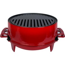 Döküm Yuvarlak Mangal Izgara Set Döküm Demir Yekpare Çift Kulplu Çap (Ø)36CM. - Kırmızı