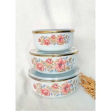 Feyza Design Nostaljik Emaye Üçlü Saklama Kabı Seti 14-16-18 Cm, Şık ve Kullanışlı