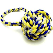 Tasma Market Dayanıklı Tutma Kulplu Köpek Eğitim Topu Oyuncağı Sarı-Lacivert