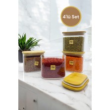 Feyza Design Bambu Conta Kapaklı 4'lü Cam Kavanoz Seti, 700ML, Baharat ve Erzak Saklama
