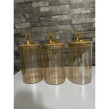 Feyza Design Geyik Kulplu 3'lü Orta Boy Dekoratif ve Ergonomik Gold Renk Saklama Kabı