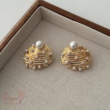 Gold Incili Büyük Istridye Küpe