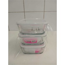 Feyza Design Fresko Cam Saklama Kabı 3'lü Set, 1150CC, Kare, Şeffaf, Dayanıklı