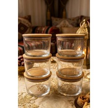 Feyza Design Şık 6'lı Bambu Kapaklı Cam Kahvaltılık Kase Seti