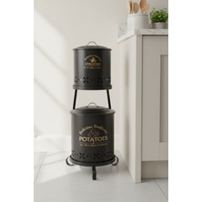 Feyza Design Iki Katlı Ferforje Metal Patates ve Soğan Kovası, Şık ve Dayanıklı Tasarım