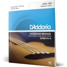 D'addario EPBB170-5 Akustik Bas Gitar Tel Seti, Long Scale, 45-130, Ph