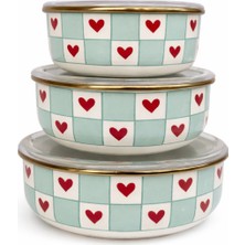 Feyza Design Emaye 3’lü Saklama Kabı Seti, Cam Kapaklı, Pratik ve Şık Mutfak Gereci