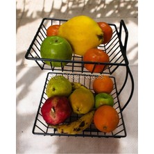 Feyza Design Çift Kat Metal Meyve ve Sebze Sunum Sepeti, Siyah, Şık ve Dayanıklı