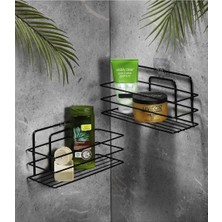 Sas Haus Ömür Boyu Paslanmaz Yapışkanlı Banyo Düzenleyici Şampuanlık Duş Rafı 2 Adet Siyah Tş-01