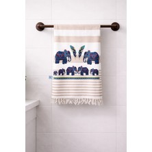 AQUATOLIA Havlulu Çift Taraflı Fil Desen Peştemal - %100 Pamuk- 100X180- Peştemal- Plaj Havlusu- Fil Desen