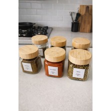 Feyza Design 6'lı Bambu Kapaklı 300ML Baharat Kavanozu Seti, Şık ve Kullanışlı