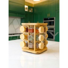 Feyza Design Bambu 12’li Dönüşlü Baharatlık Standı, Şık Mutfak Düzenleyici