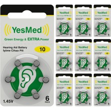 Yesmed Extra Power 10 Numara Işitme Cihazı Pili (10 Paket x 6 Adet = 60 Adet Pil)