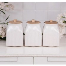 Feyza Design 3’lü Porselen 750ML Çay, Şeker, Kahve ve Bakliyat Kavanozu Seti