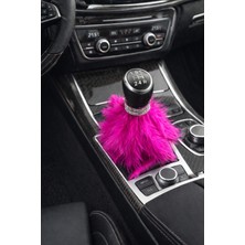 Işıltı Design Kadınlara Özel Kristal Taş Detaylı Tüylü Oto Vites Süsü Fuşya