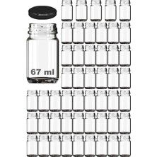 Feyza Design 67 ml Siyah Kapaklı Metal Shot Şişesi, 50 Adet, Şeffaf Küçük Kavanoz